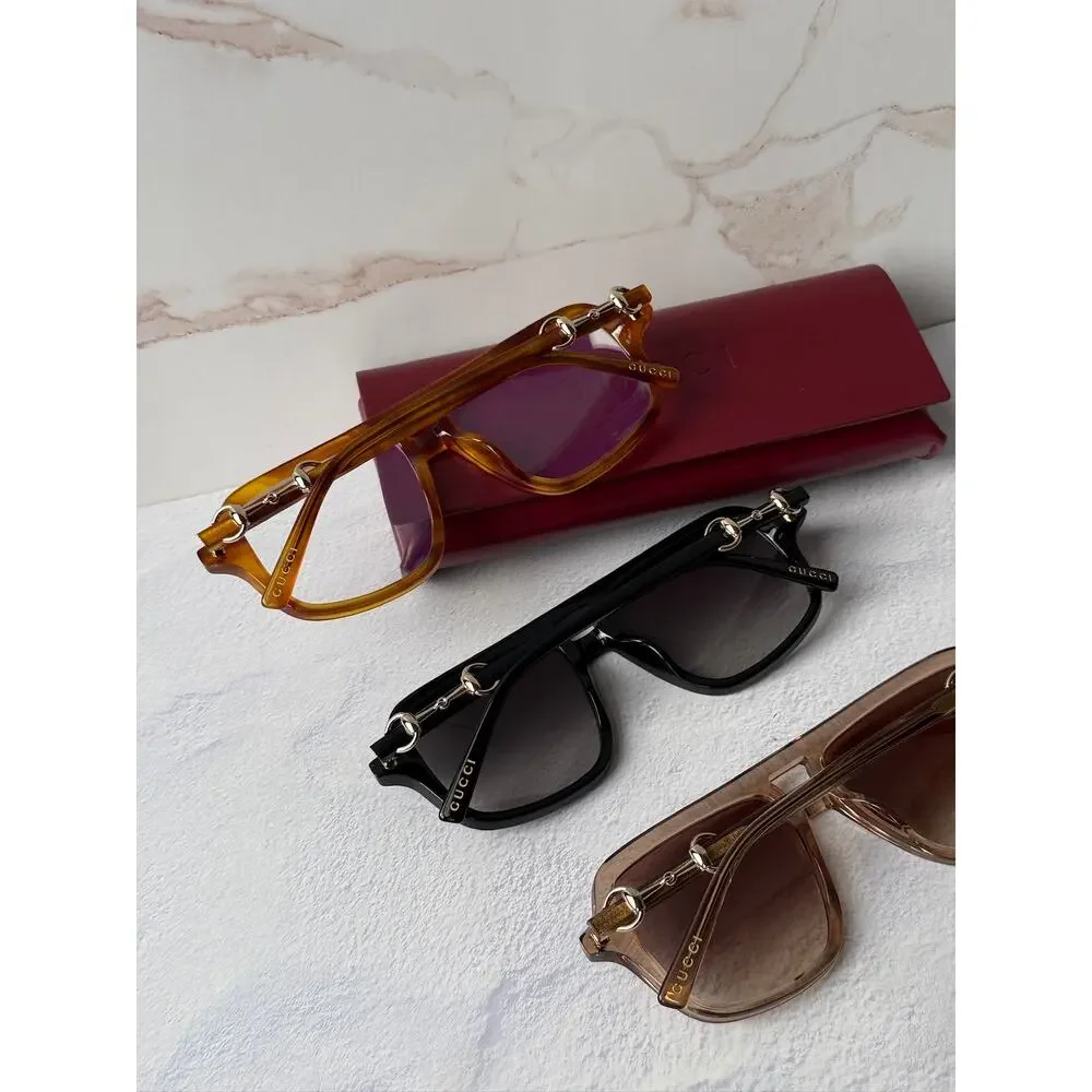 NEW Gucci GG2052S Brown Horsebit Aviator Sunglasses $515